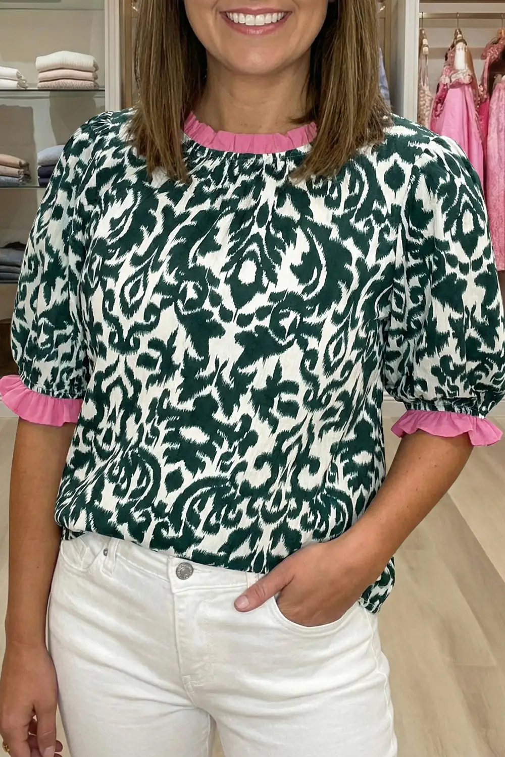 Women's Printed Colorblock Half Sleeve Top