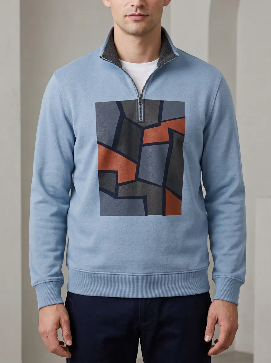 Outdoor-Inspired Design Half-Zip Geometric Abstract Men's Half-Zip Sweatshirt
