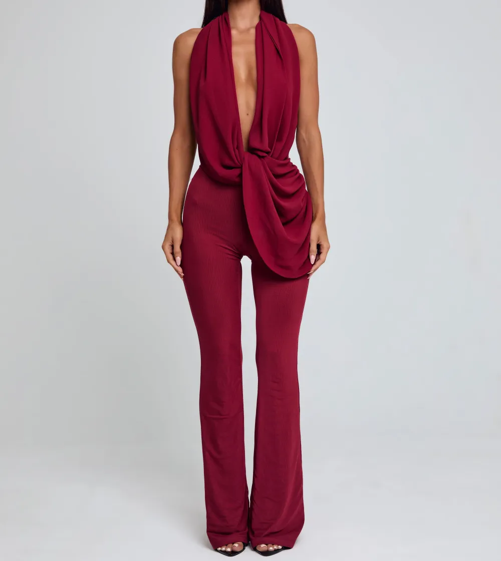 Burgundy Cowl Neck Jumpsuit