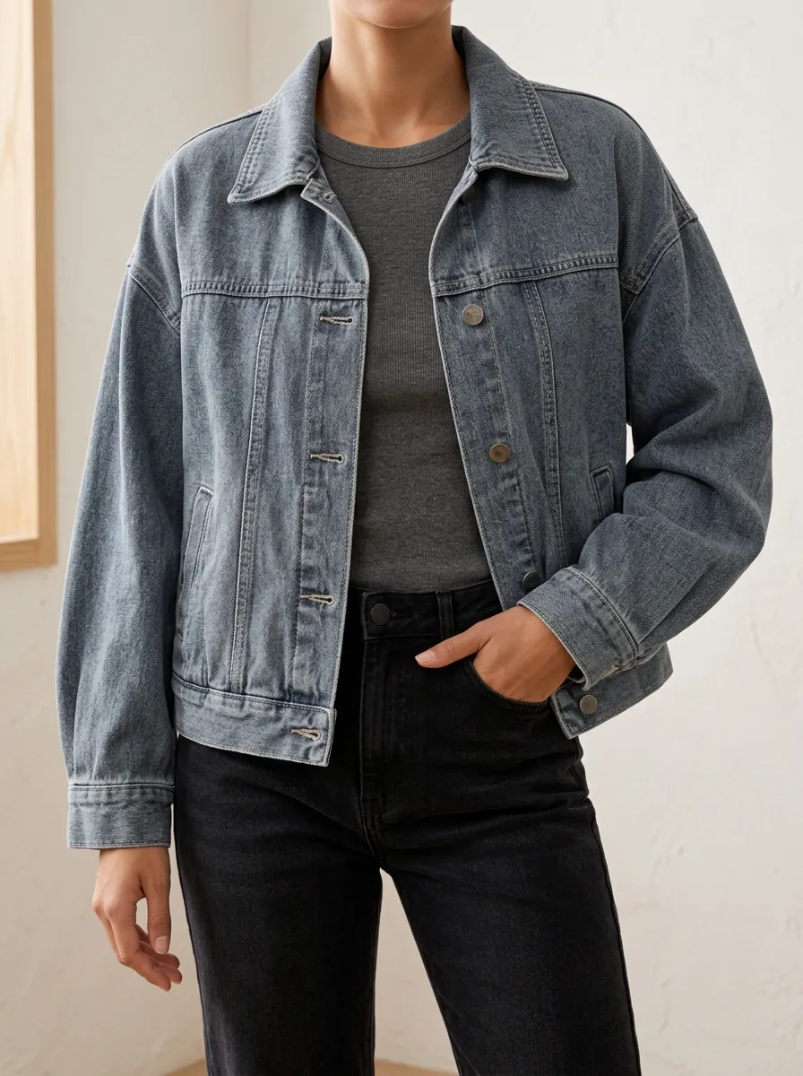 Women's Denim Layering Jacket with Fitted Detail