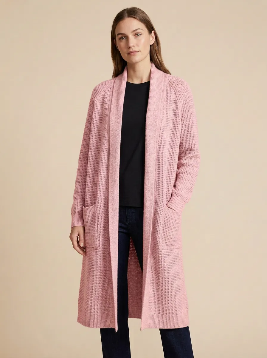 Women's Waffle Textured Minimal Knit Cardigan