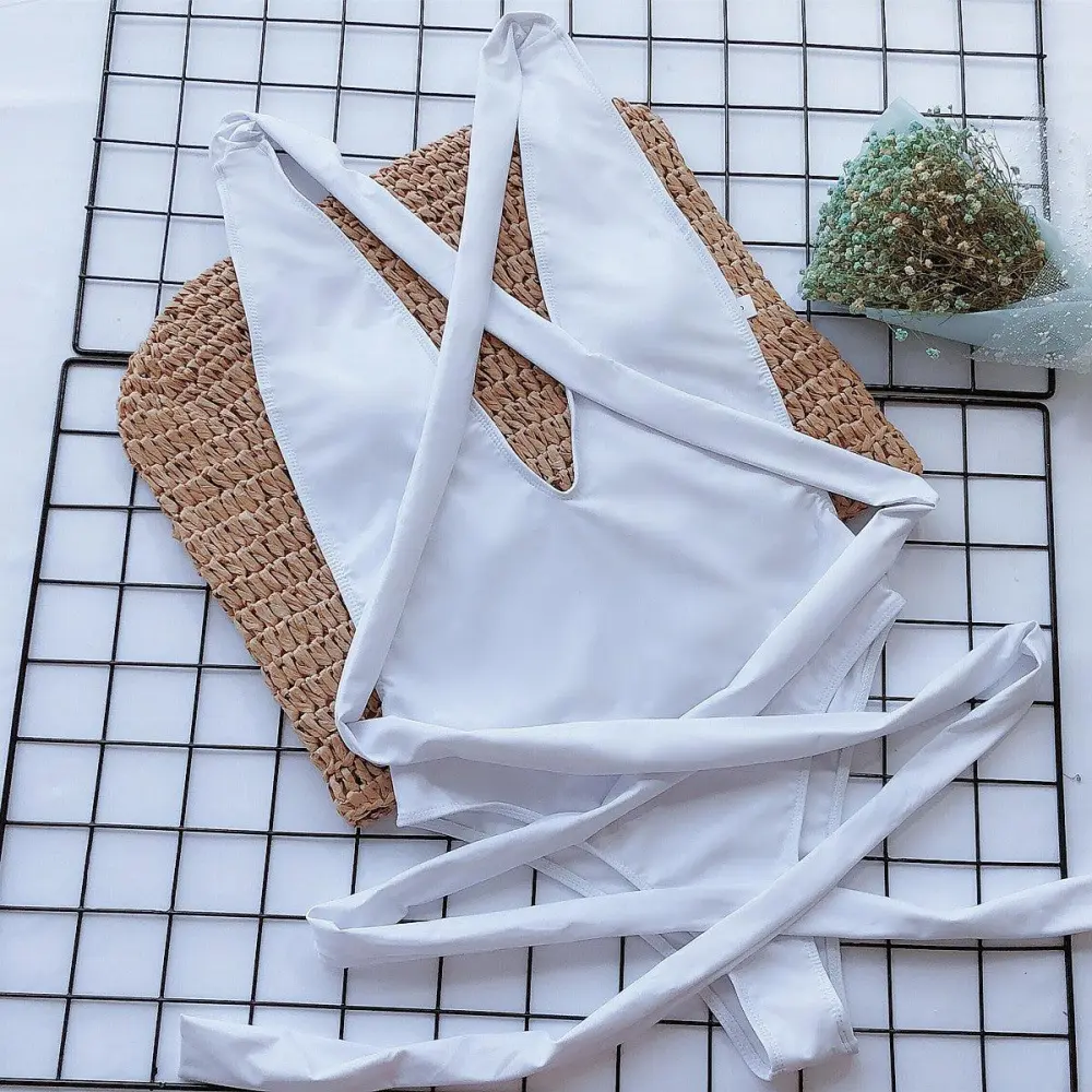 Halter Neck Deep V Tied One Swimsuit