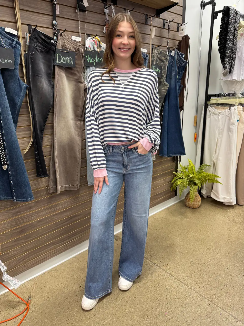 Denim Mid Rise Wide Leg Jeans