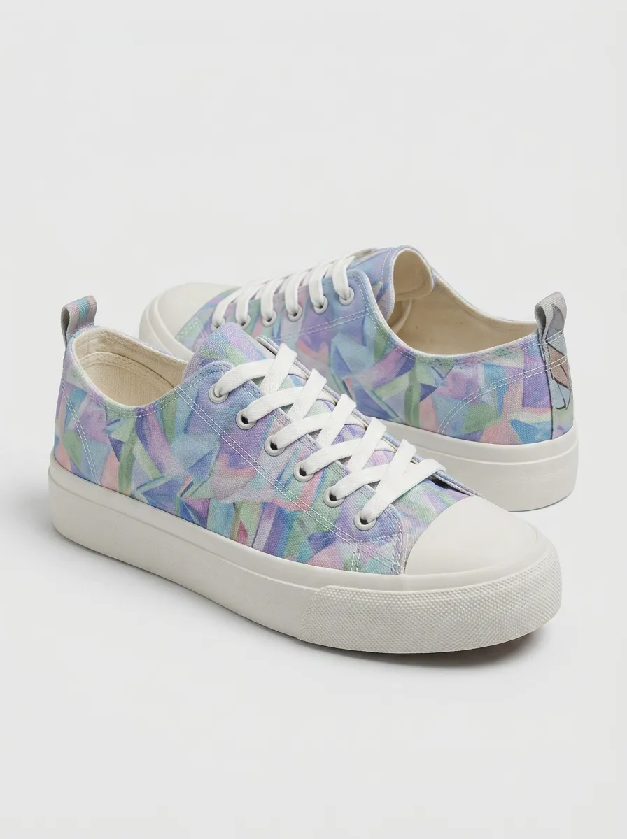 Women's Casual Style Pastel Geometric Pattern Printed Canvas Shoes