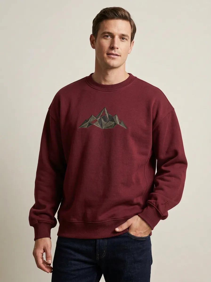 Men's Charcoal Grey Outdoor Geometric Mountain Fleece Sweatshirt