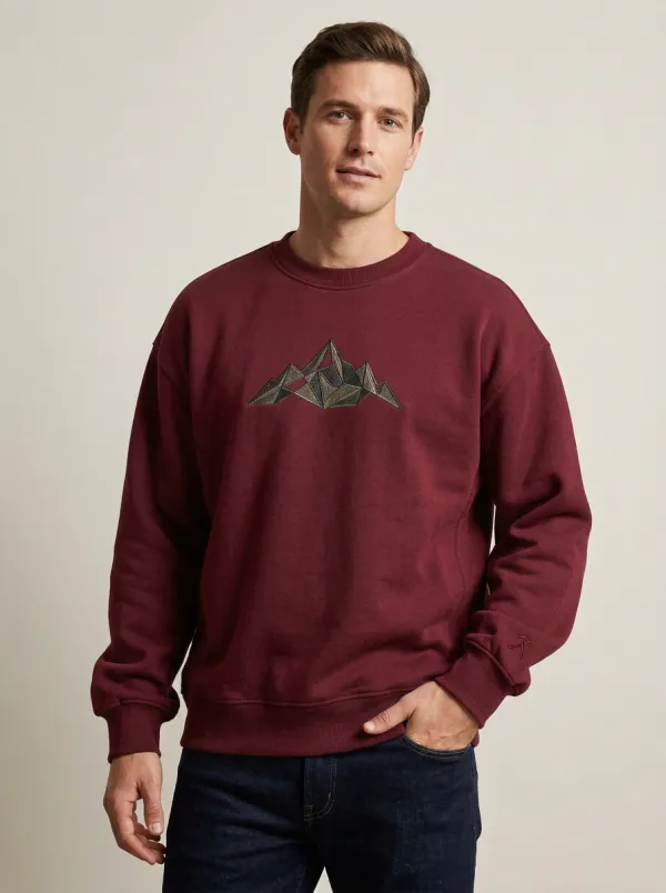 Men's Charcoal Grey Outdoor Geometric Mountain Fleece Sweatshirt