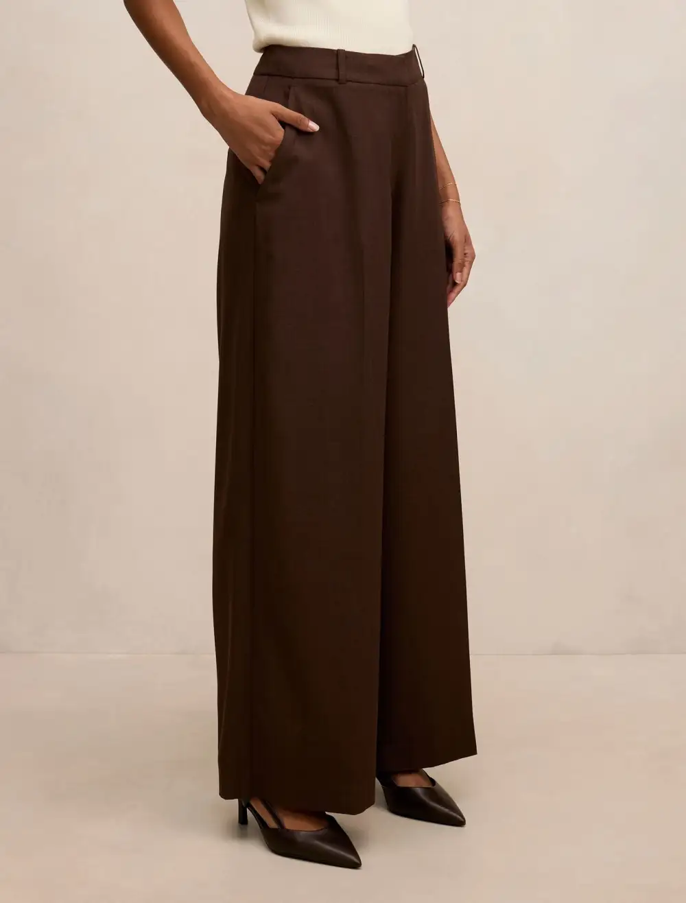 Dark Brown Petite Wide Leg Pants