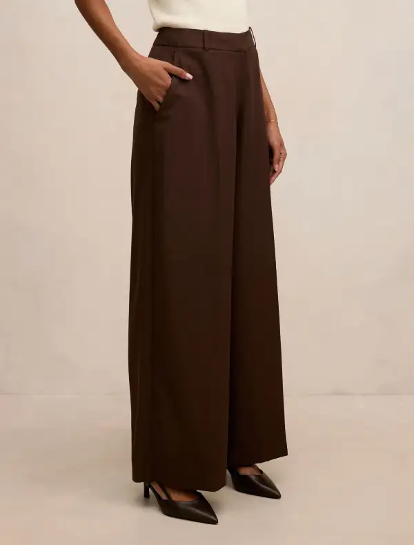 Dark Brown Petite Wide Leg Pants
