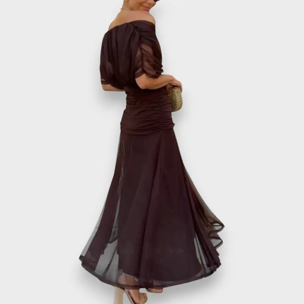V-Neck Pleated Flowing Casual Dress