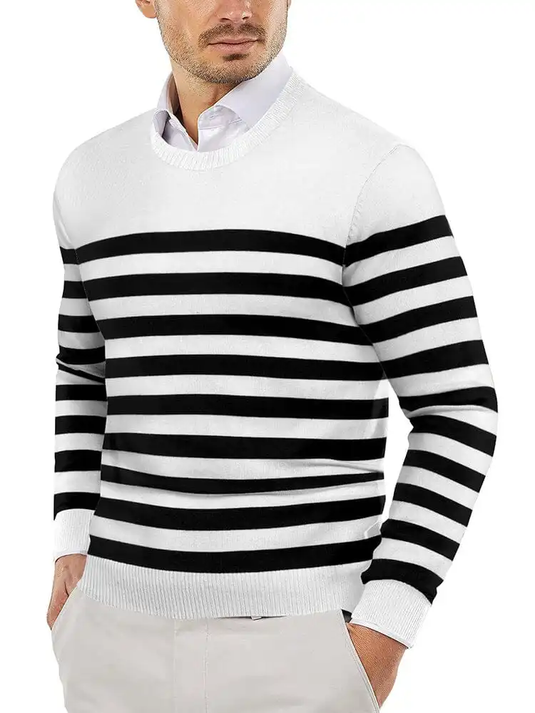 Trendy Crew Neck Pullover Knitted Sweater Jeans