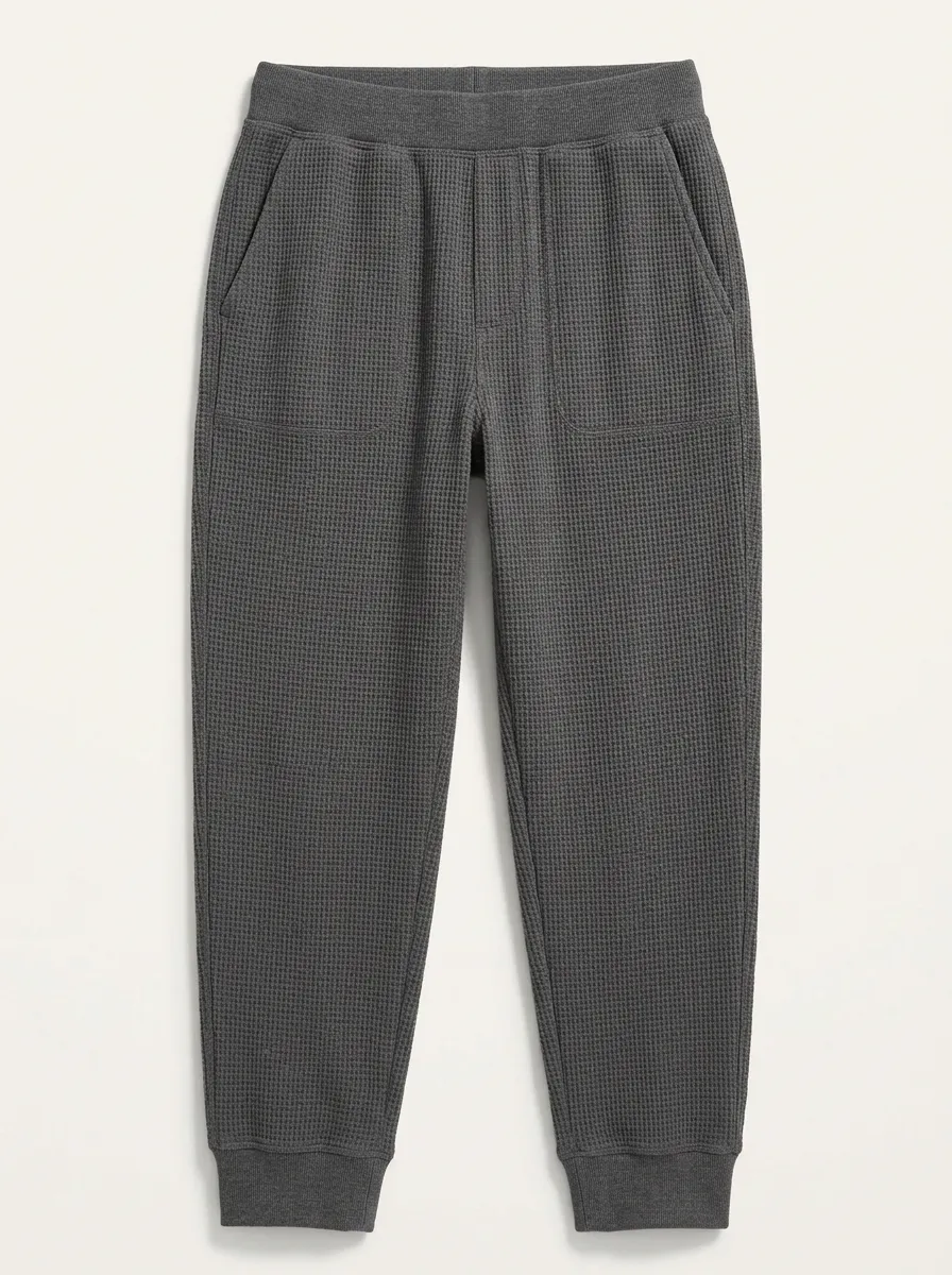 Casual Loungewear Charcoal Waffle Knit Jogger Pants for Unisex Wear