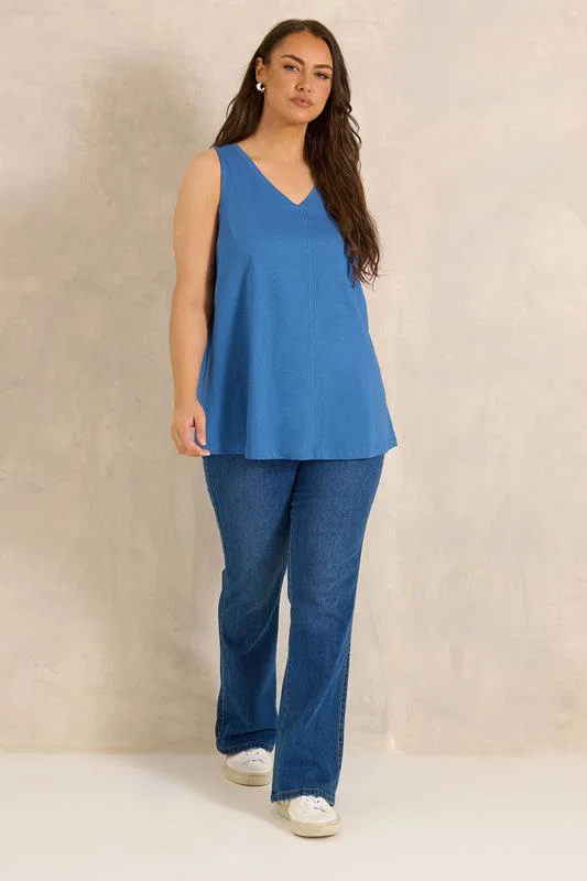 ESSENTIAL Curve 2 Pack Blue & Black Cotton Vest Tops detail 3