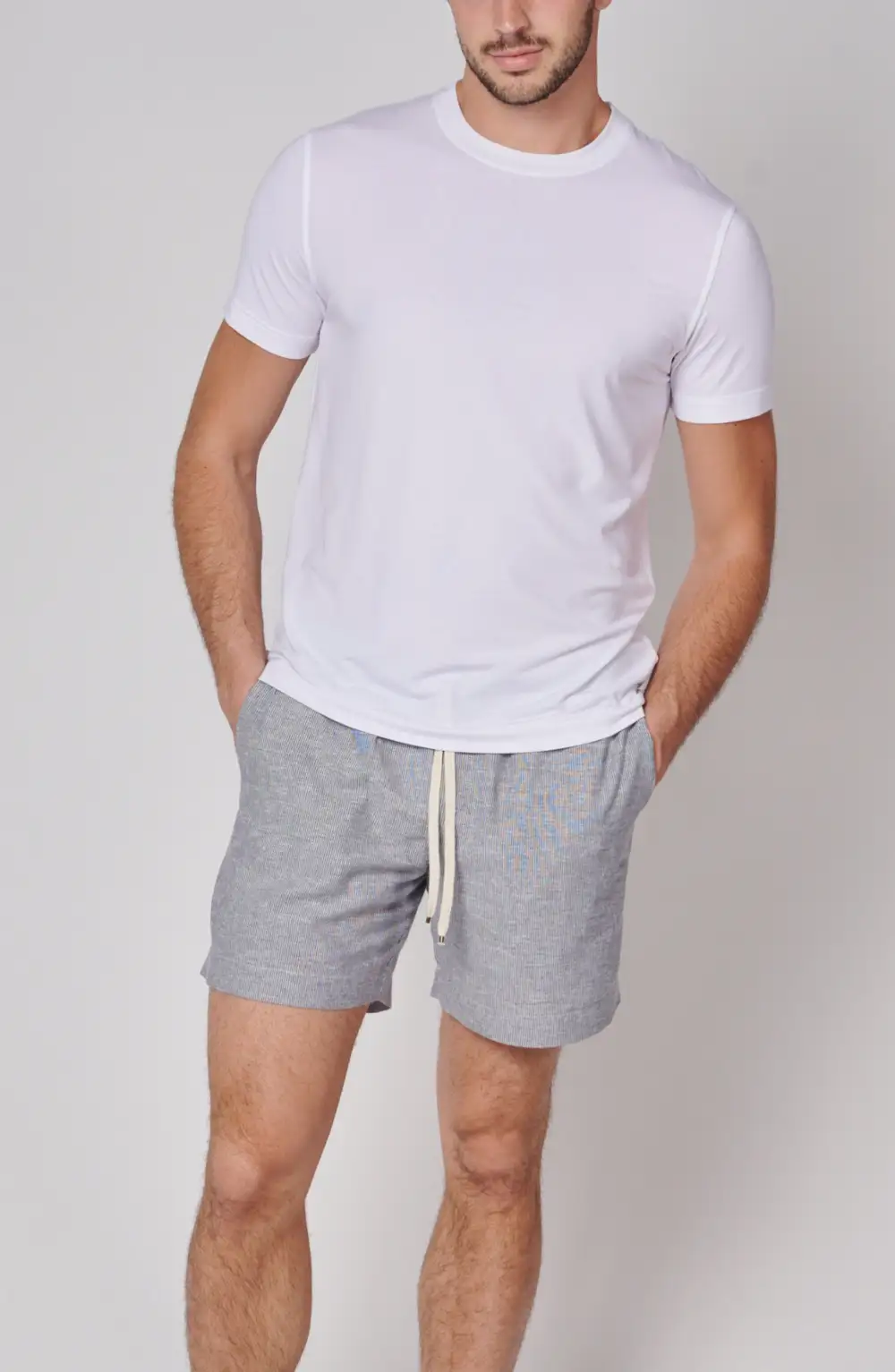 Men's Striped Cotton Linen Patch Pocket Shorts