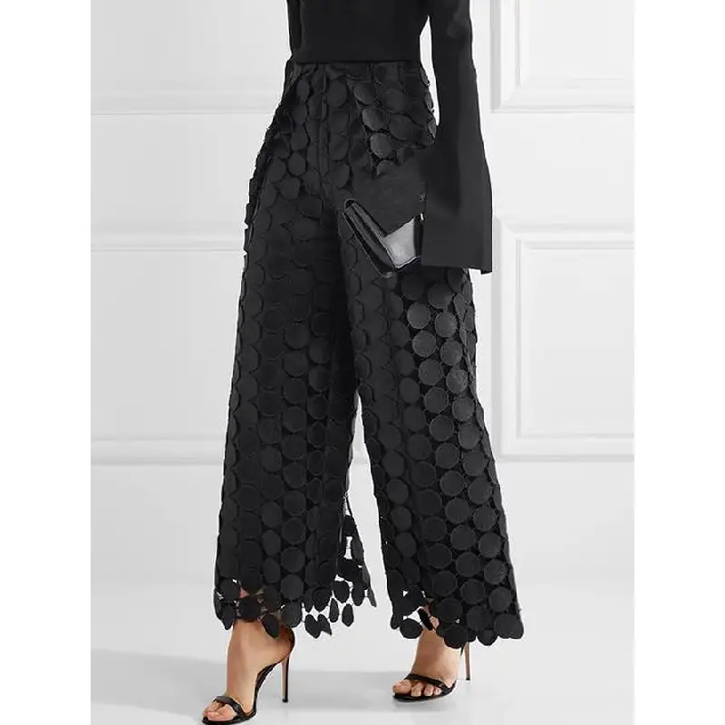 Women's High Waist Wide Leg Polka Dot Pants