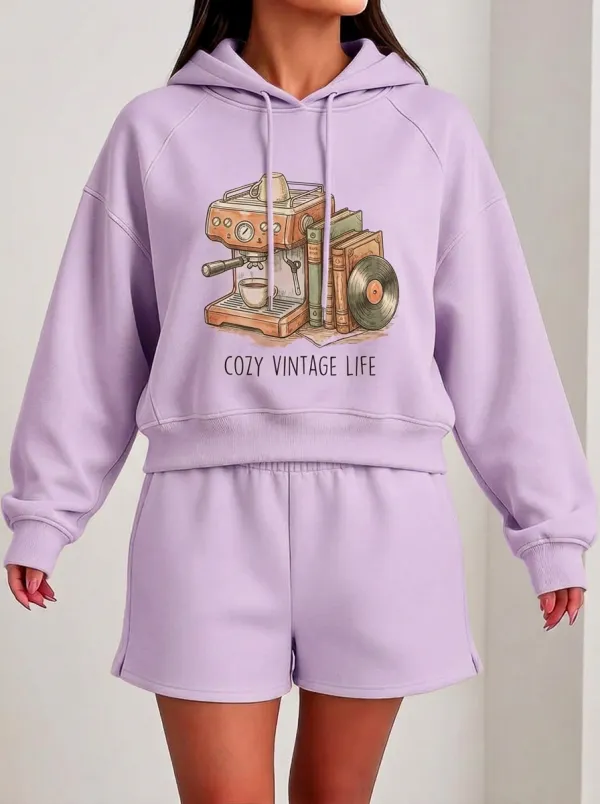 Women's Coffee Vintage Books Vinyl Graphic Hoodie