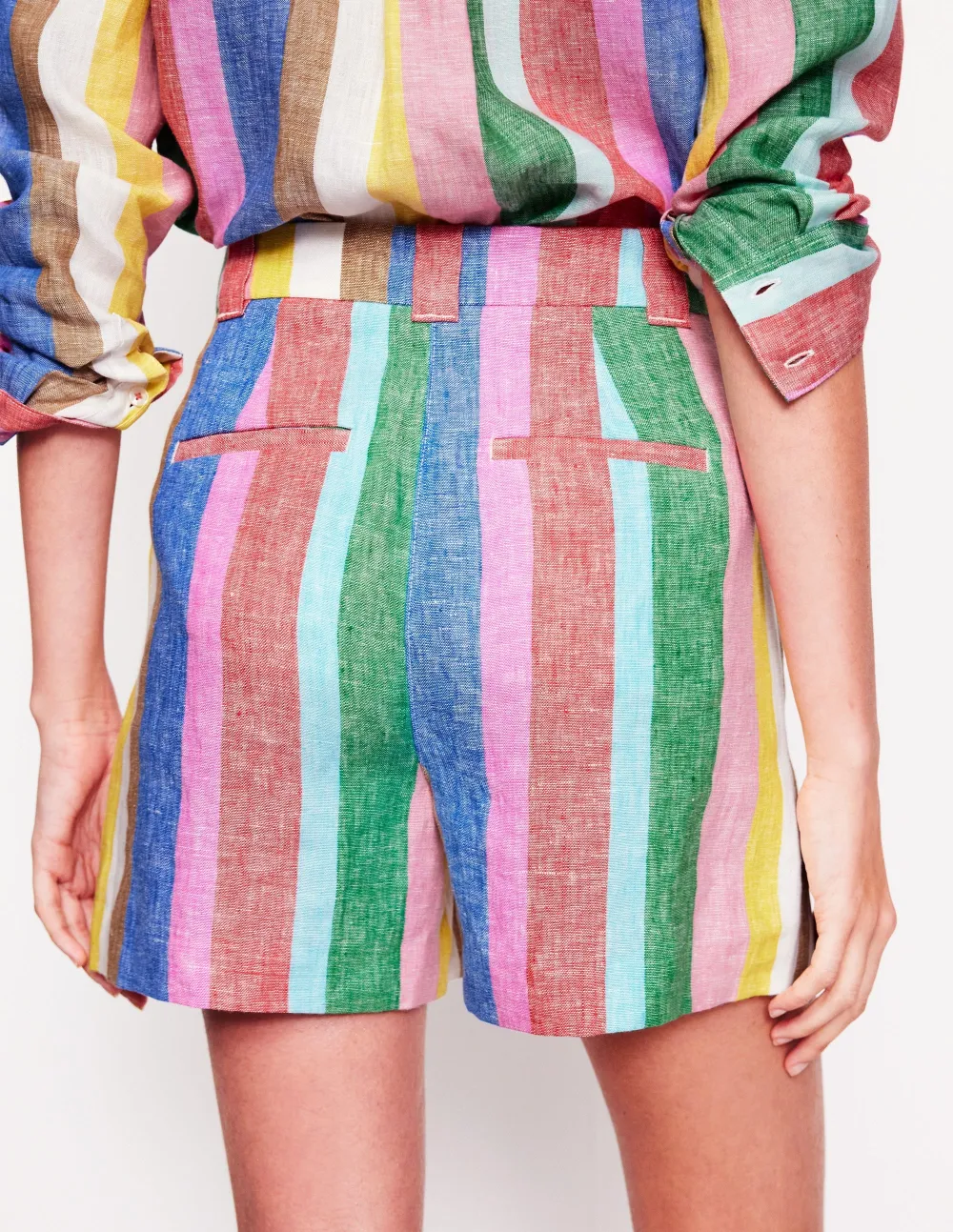 Westbourne Linen Shorts -Bright Rainbow Stripe