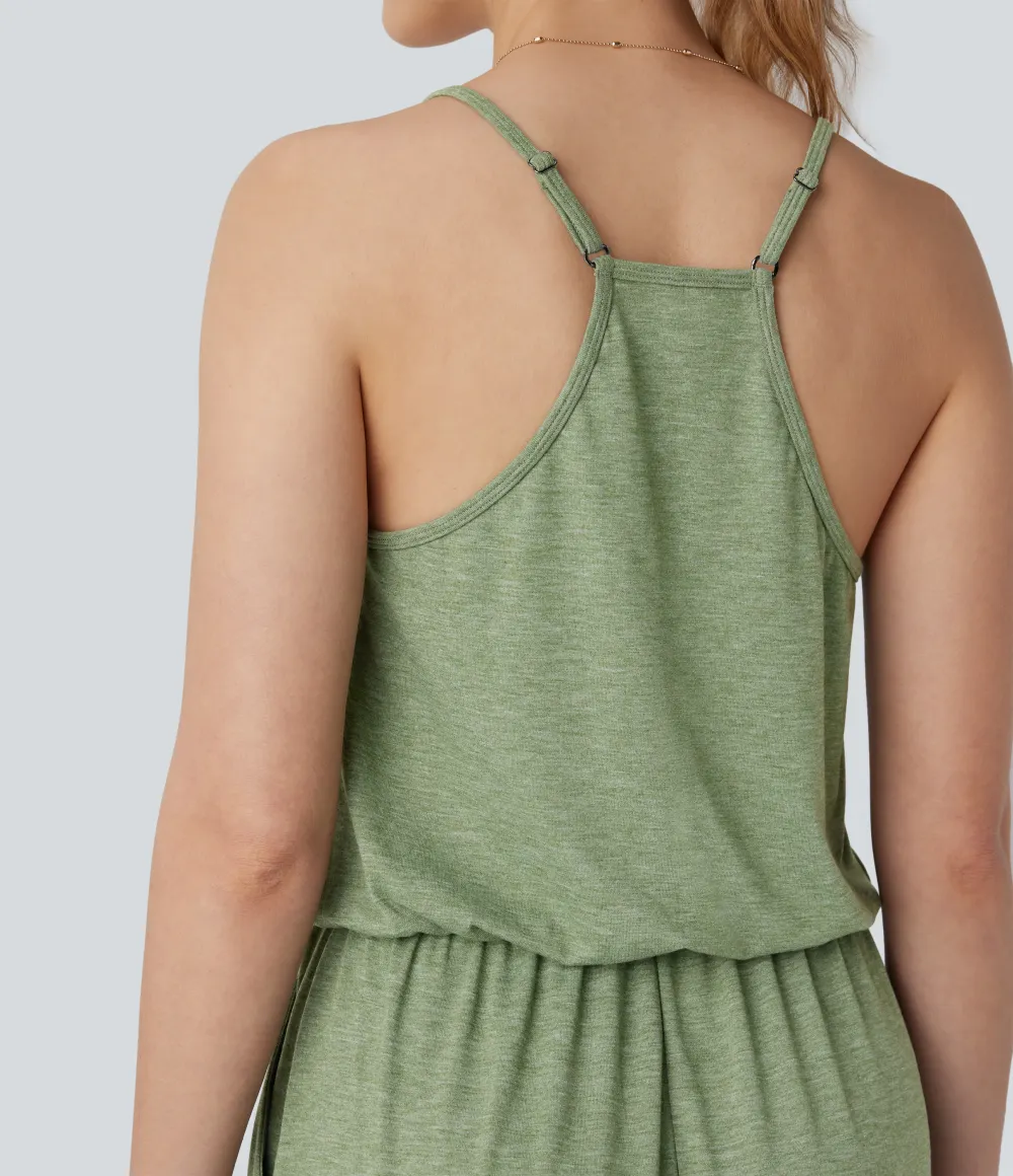 Adjustable & Removable Strap Pocket Wide Leg Jumpsuit