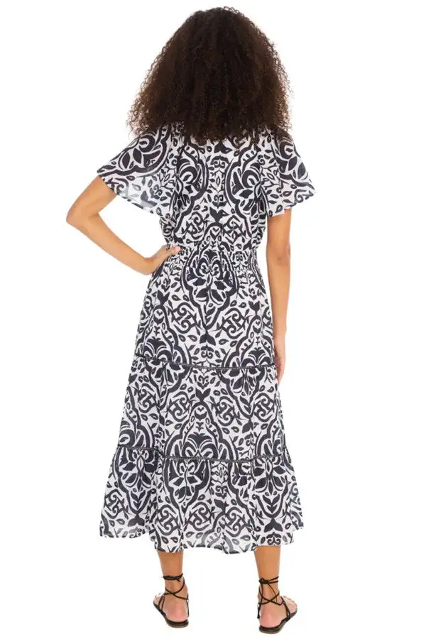 Black White Medallion Print Maxi Dress