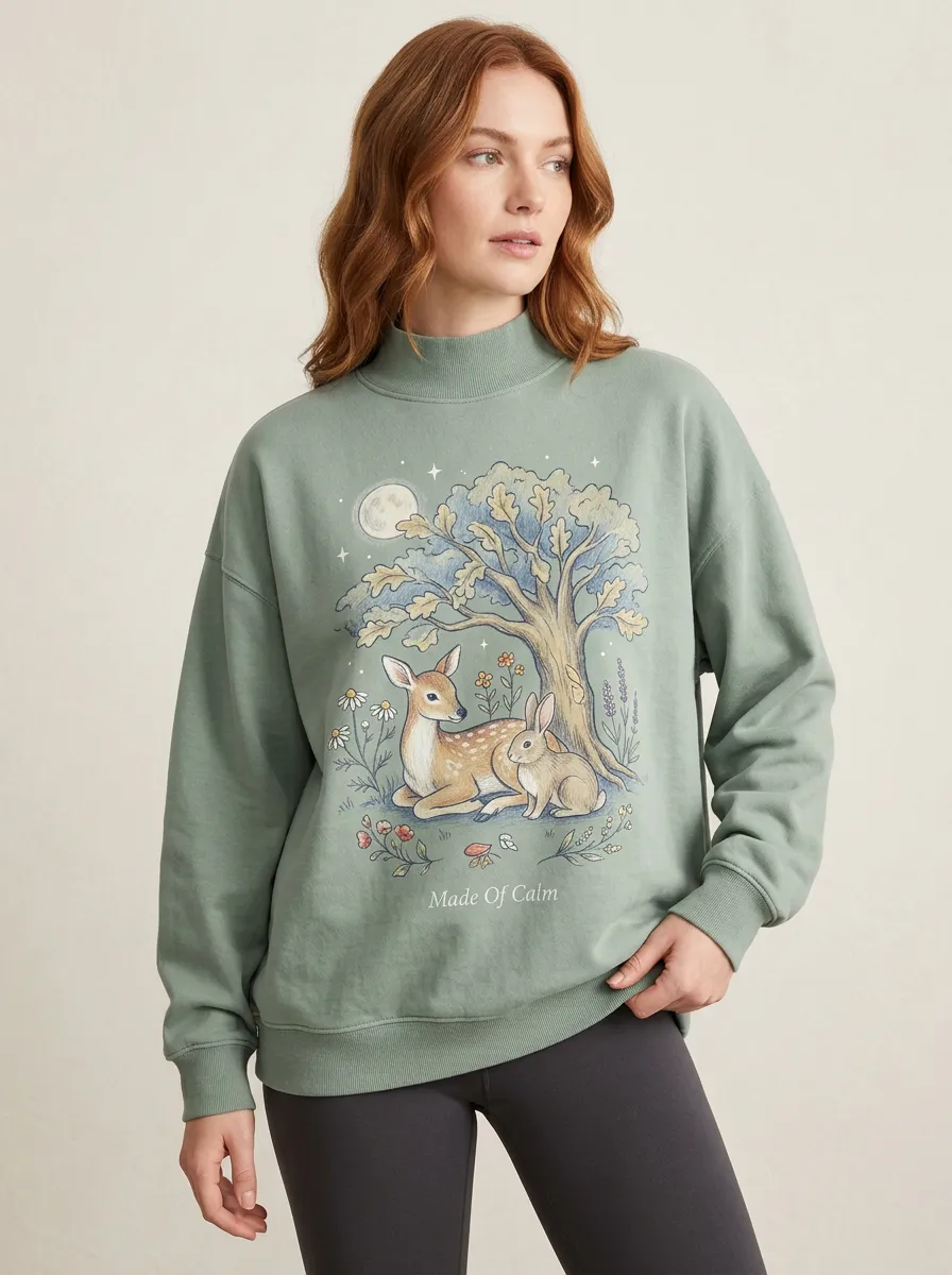 Women's Nature Deer Rabbit Forest Graphic Sweatshirt