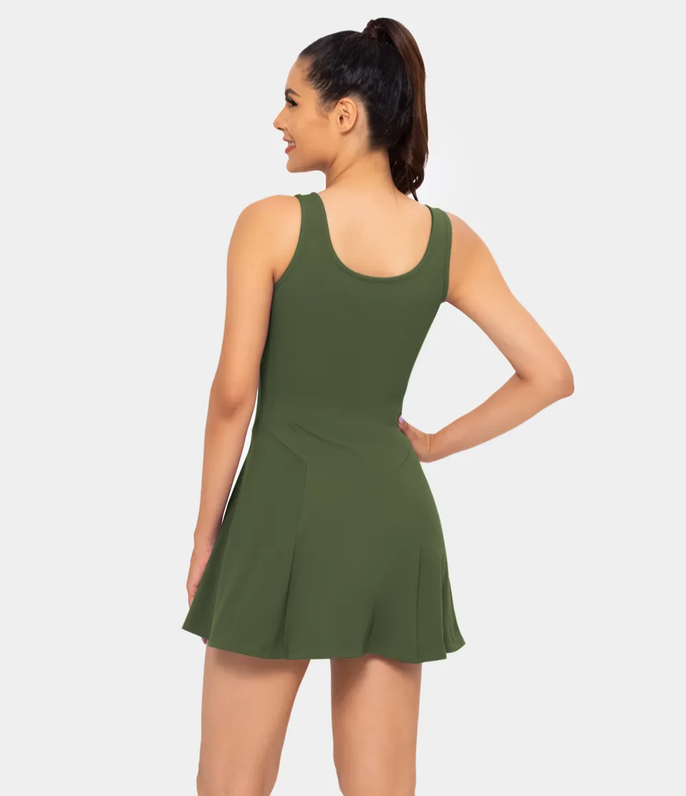 Square Neck Side Pocket 2-Piece Mini Flare Dress Set