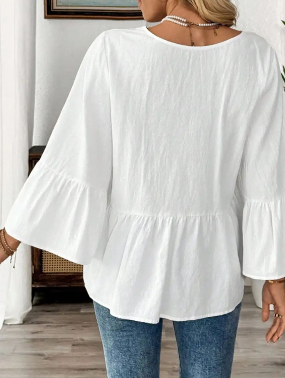 V-Neck Ruffle Sleeve Cotton Top
