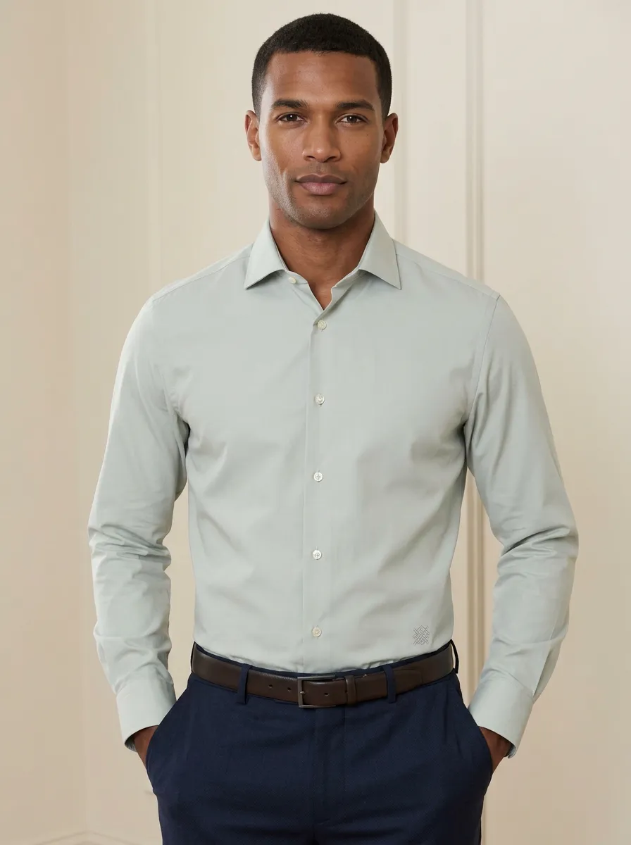 Men's Non-Iron Cotton Geometric Logo Printed Dress Shirt