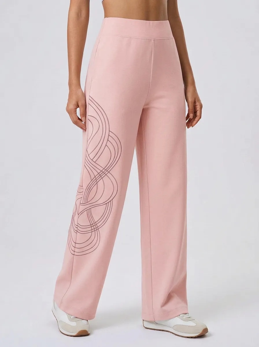 Women's Light Gray Graphic Print Wide-Leg Trousers Sweatpants
