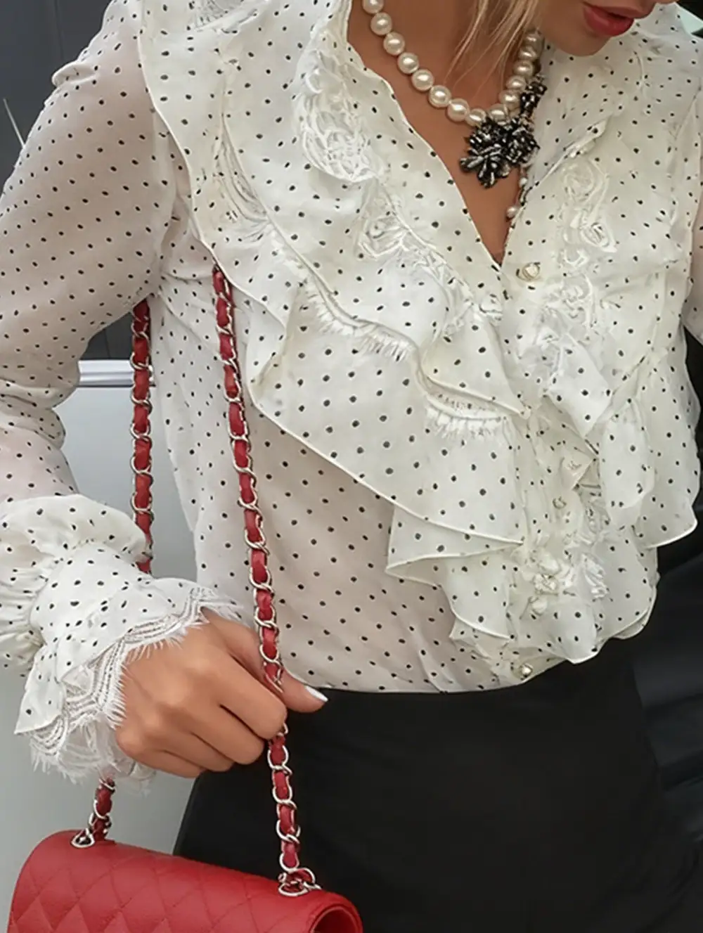 Polka Dot Loose Long Sleeve Blouse
