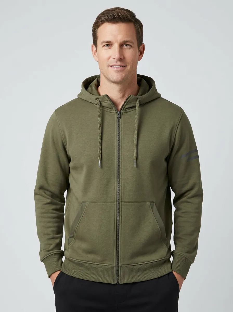 Men's Striped-Sleeve Striped Hooded Zip-Up Sports Jacket