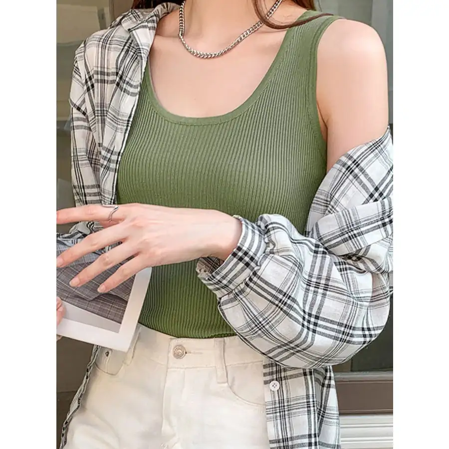 Plus Size Ribbed Scoop Neck Tank