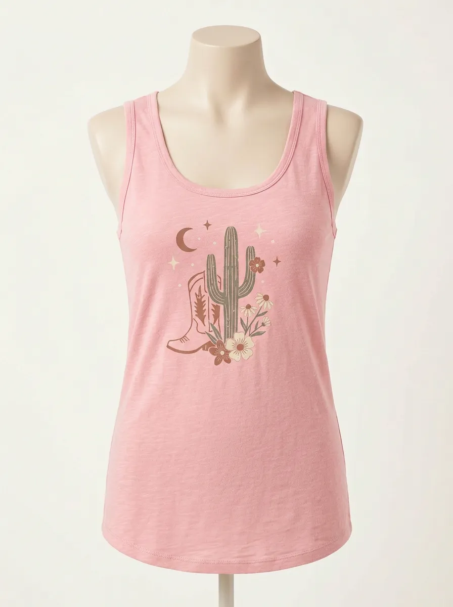 Cactus Floral Built-In Bra Tank Top