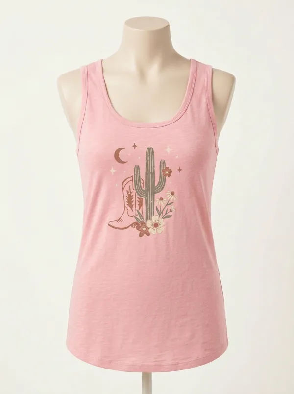 Cactus Floral Built-In Bra Tank Top