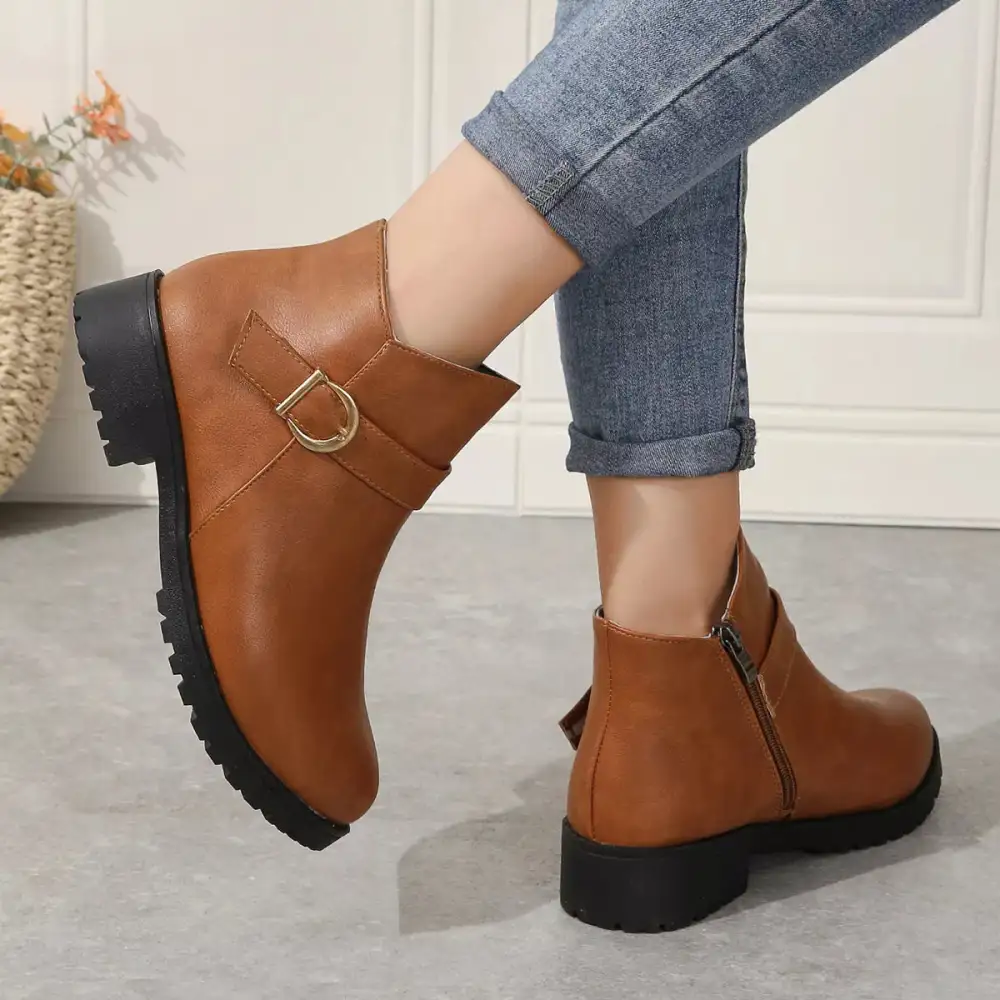 Refined Buckle Accent Ankle Boots