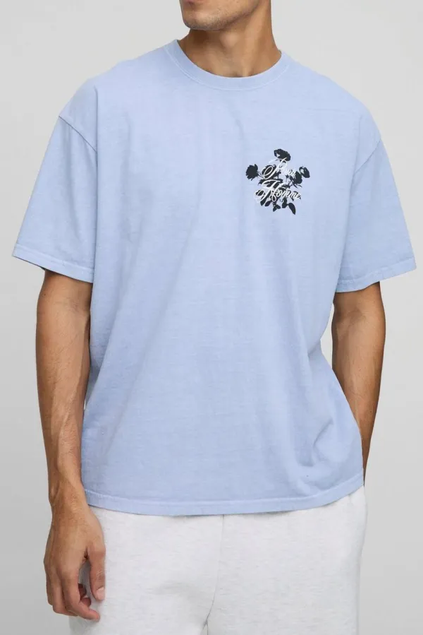 Oversized Renaissance Graphic Washed Spring And Summer Dusty Blue T-Shirt