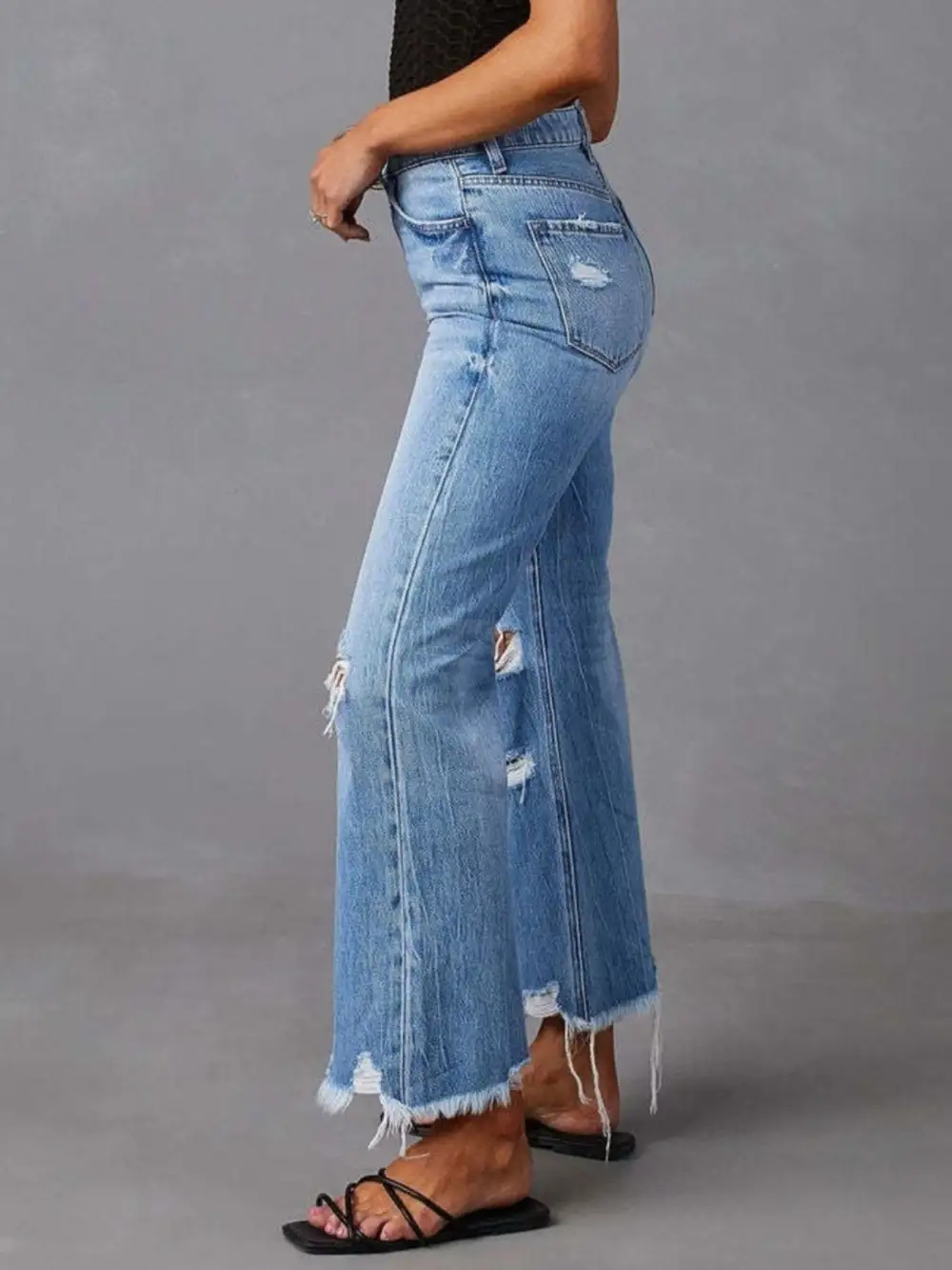 Distressed Raw Hem Flare Jeans