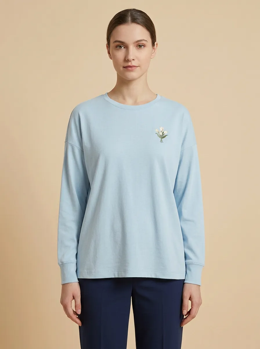 Women's Floral Embroidery Long-Sleeve T-Shirt