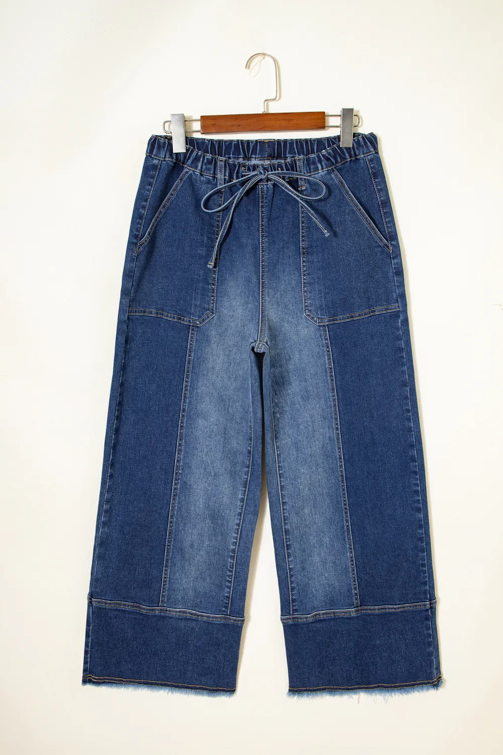 Deep Blue Drawstring Wide Leg Jeans
