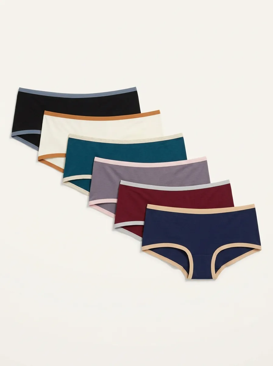 Women's Six-Pair Contrast-Trim Low-Rise Hipster Brief Set