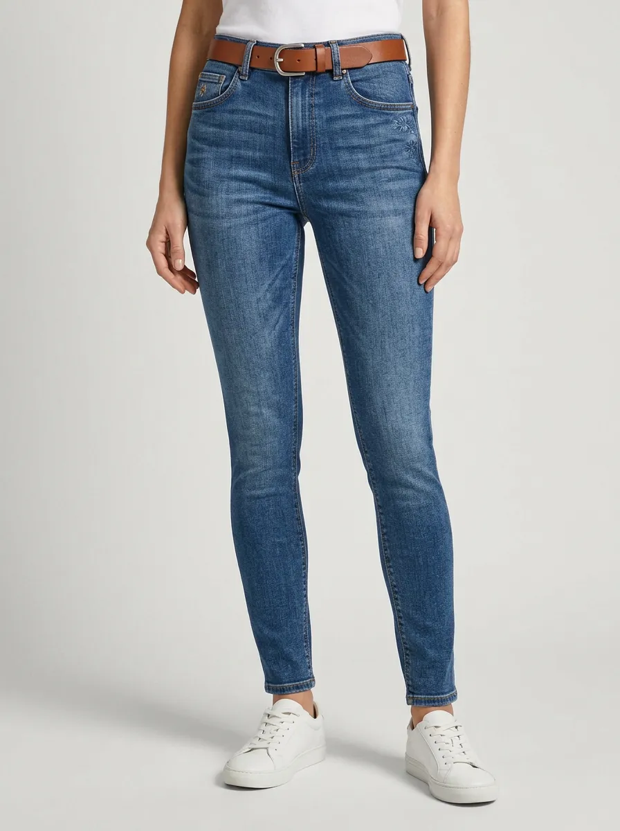 Women's Ridge Floral Embroidery High-Rise Printed Slim Jeans