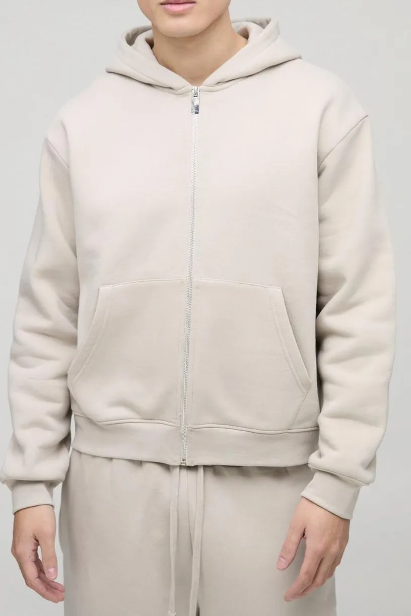 Stone 330GSM Oversized Boxy Zip Through Hoodie Fall And Winter Daily