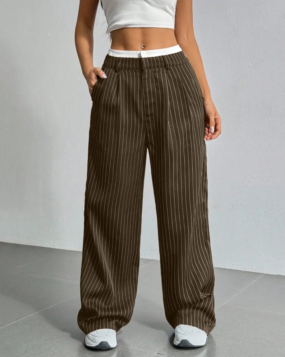 Striped Tailored Wide Leg Trousers