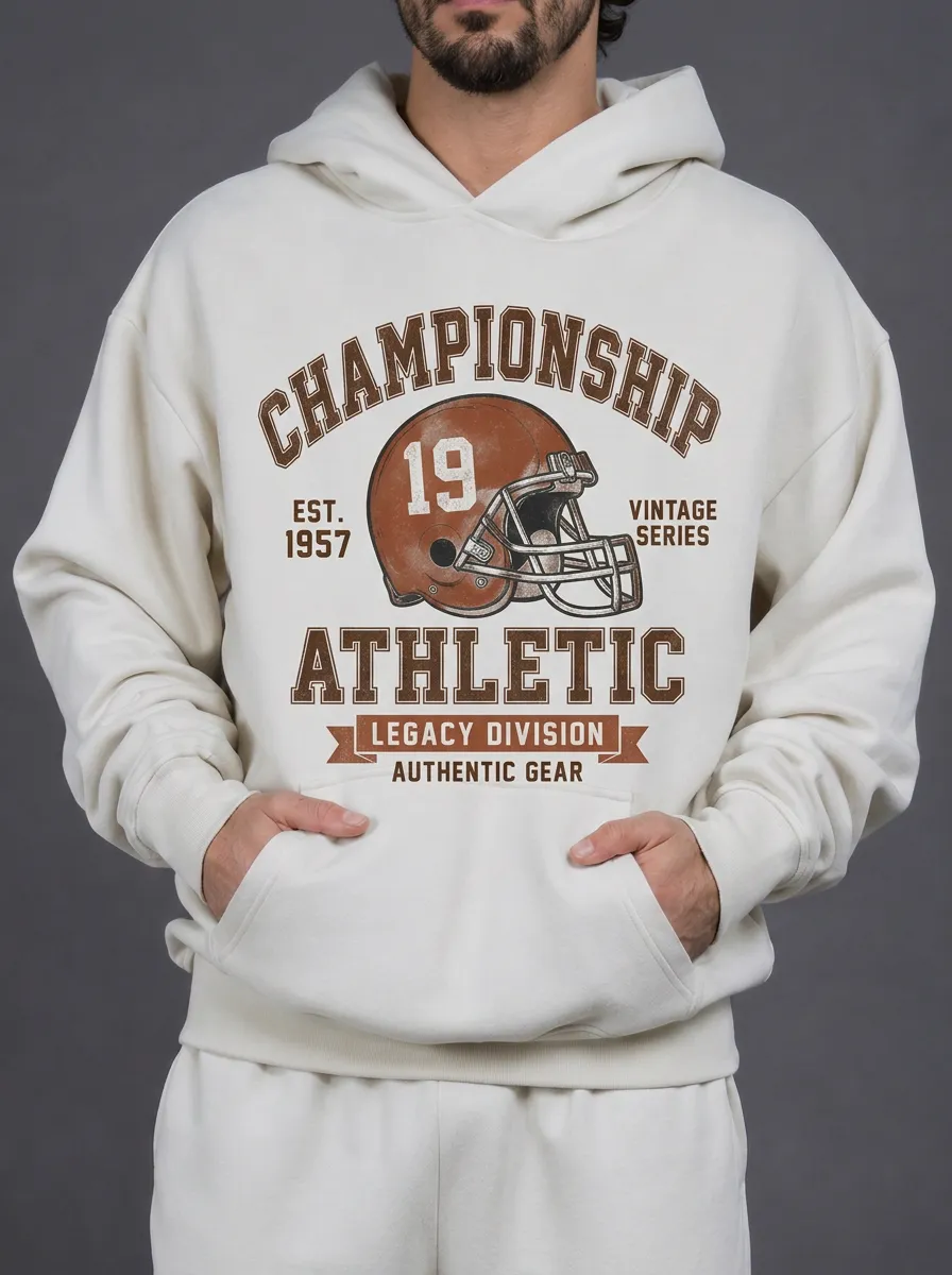 Men's Football Fan Vintage Helmet 1957 Printed Hoodie