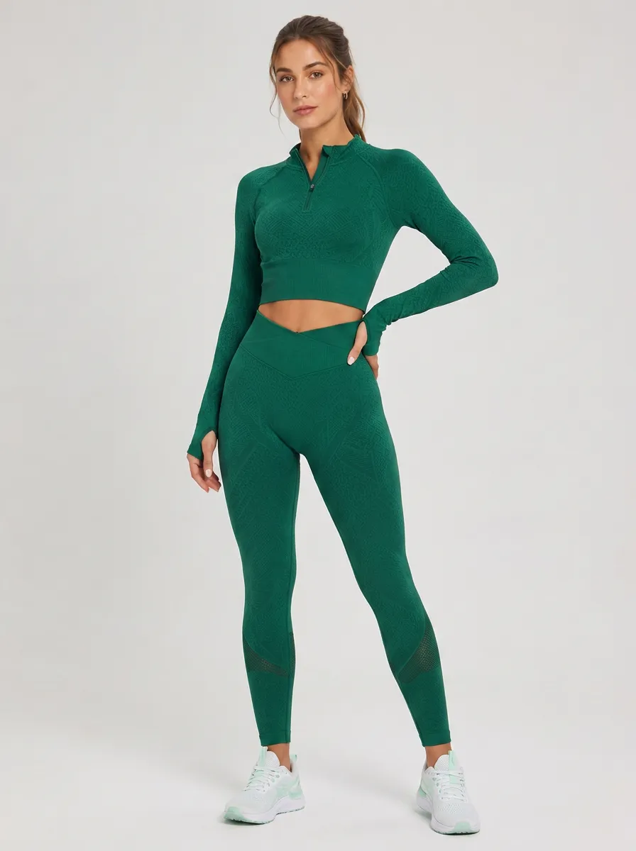Women's Seamless Gym Fitness Textured Printed Yoga Set