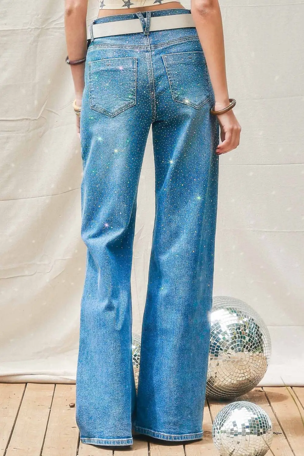 Iridescent Rhinestone High Rise Jeans