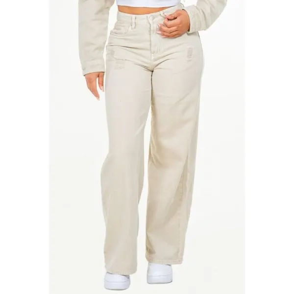 High-Waist Distressed Wide Leg Jeans