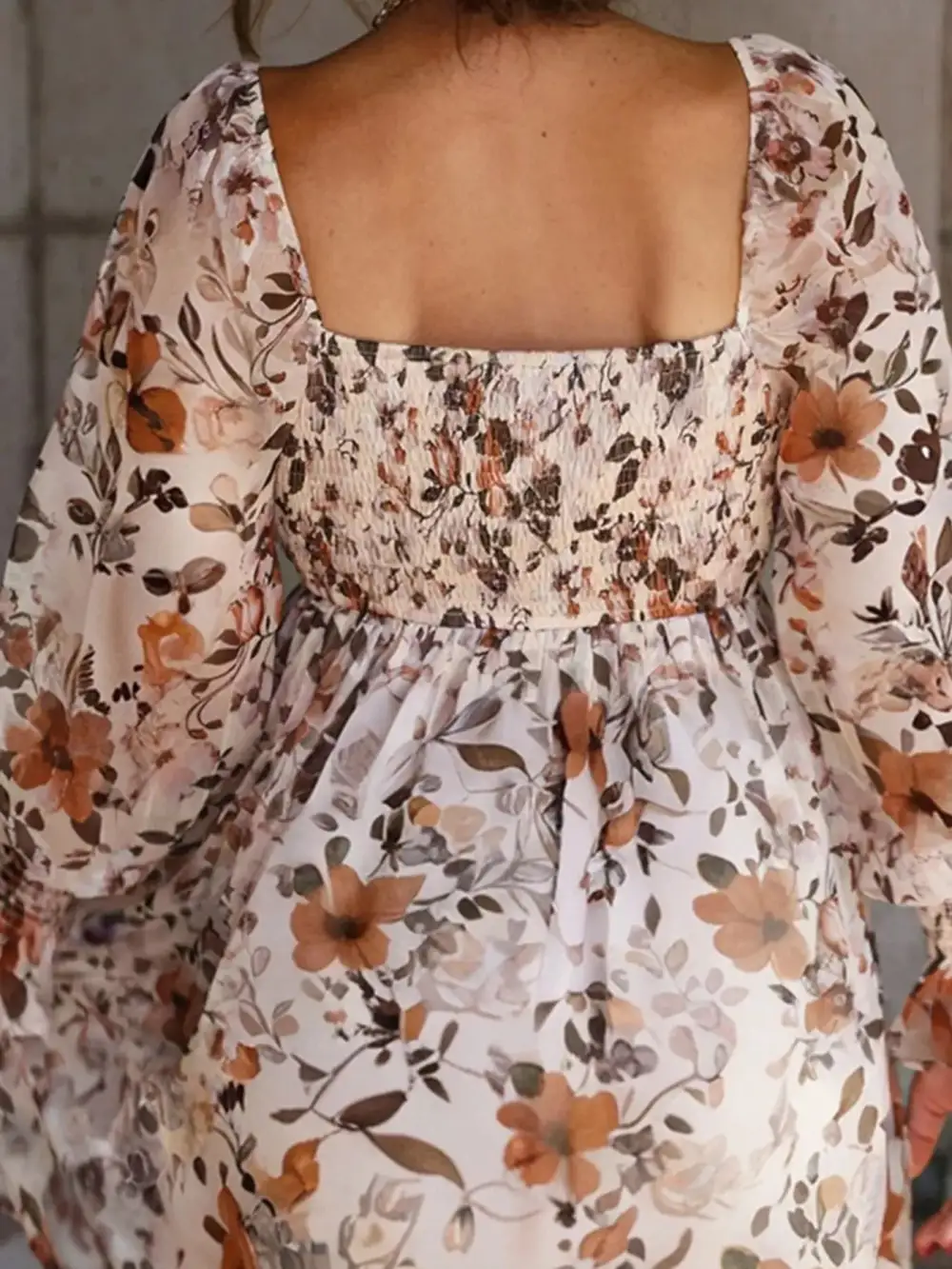 Layered Detail Floral Printed Long Sleeve Mini Dress