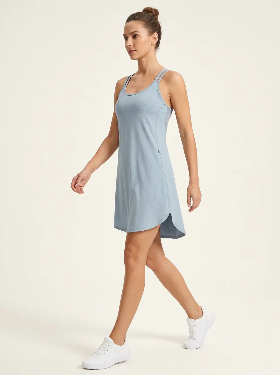 Women's Double-Strap Scoop-Neck A-Line Active Mini Dress