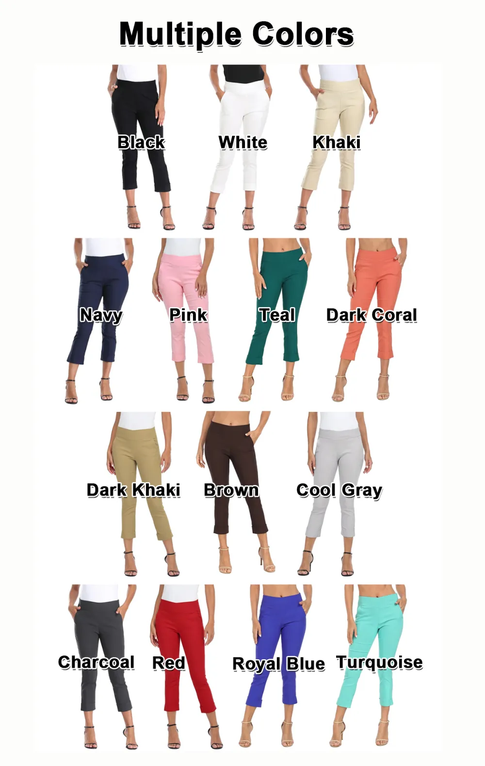 Women's Pull-On Capri Pants Stretch Straight Leg Trouser