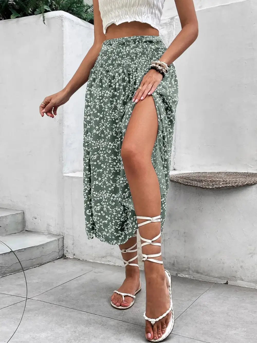 Relaxed Smocked Printed Skirt