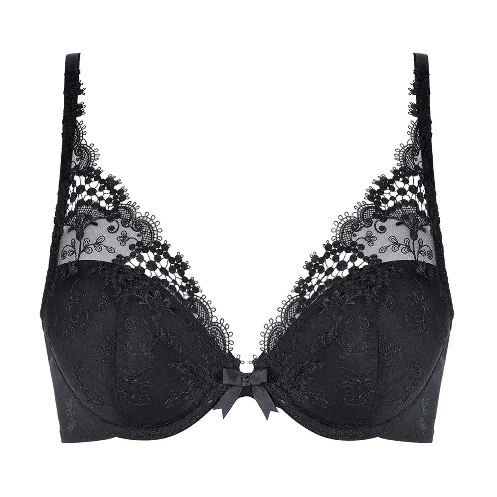 Women's Push-Up Plunge Padded Adjustable Straps Floral Lace Guipure Lace Embroidery Jacquard Bra